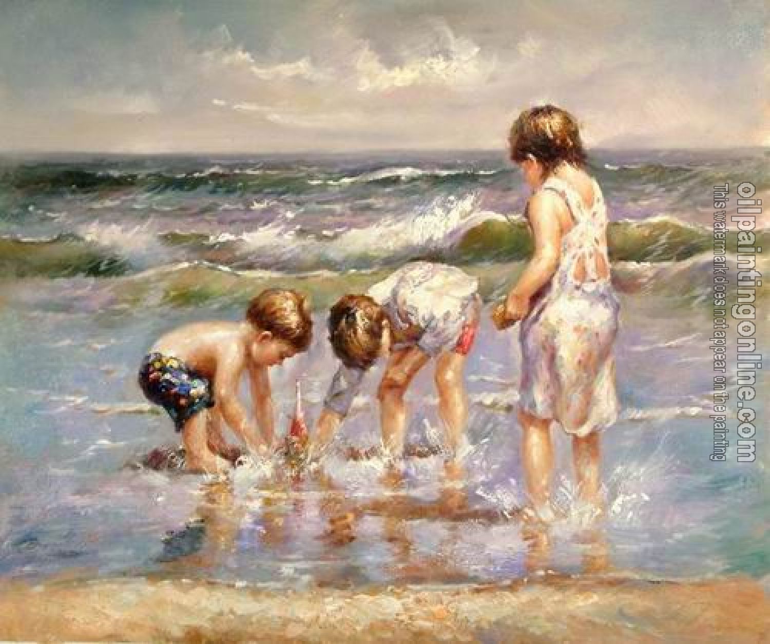 Oil Painting Reproduction - Children on Beach